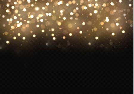 The dust sparks and golden stars shine with special light. Vector sparkles on a transparent background. Christmas light effect. Sparkling magical dust particles.のイラスト素材