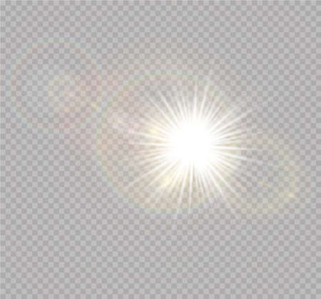 Vector transparent sunlight special lens flash light effect.front sun lens flash. Vector blur in the light of radiance. Element of decor.のイラスト素材