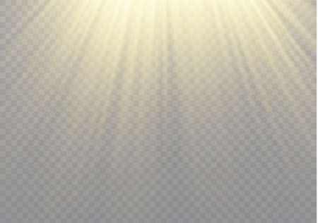 Vector transparent sunlight special lens flash light effect.front sun lens flash. Vector blur in the light of radiance. Element of decor. Horizontal stellar rays and searchlight.のイラスト素材