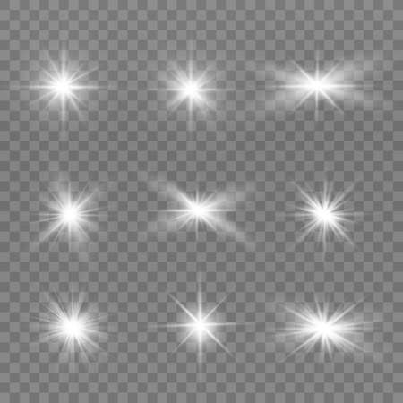 White glowing light explodes on a transparent background. Sparkling magical dust particles. Bright Star. Transparent shining sun, bright flash. Vector sparkles.のイラスト素材