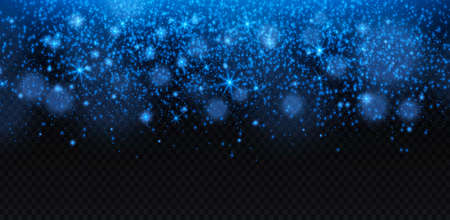 The dust is blue. Blue sparks and blue stars shine with special light. Vector sparkles on a transparent background. Christmas light effect. Sparkling magical dust particles.のイラスト素材