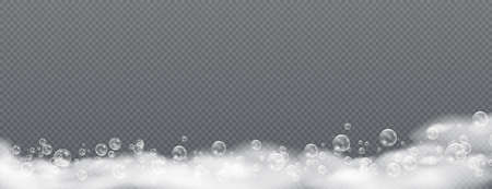 Beautiful foam and bubbles on a transparent background. Vector shave, foam mousse with bubbles top view template for your advertising design.のイラスト素材