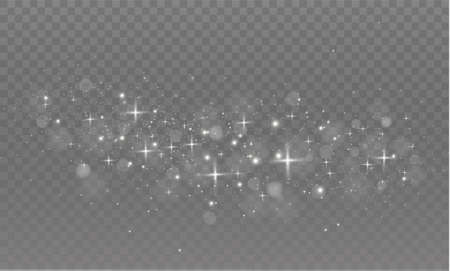 The dust sparks and golden stars shine with special light. Vector sparkles on a transparent background. Christmas light effect. Sparkling magical dust particles.のイラスト素材