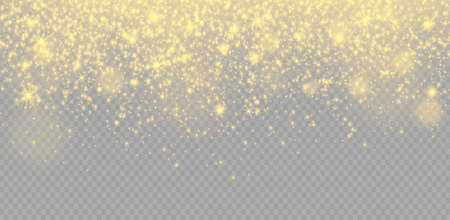 The dust sparks and golden stars shine with special light. Vector sparkles on a transparent background. Christmas light effect. Sparkling magical dust particles.のイラスト素材