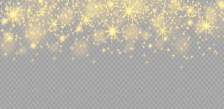 The dust sparks and golden stars shine with special light. Vector sparkles on a transparent background. Christmas light effect. Sparkling magical dust particles.のイラスト素材