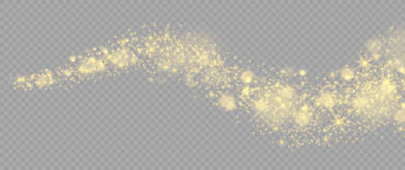 The dust sparks and golden stars shine with special light. Vector sparkles on a transparent background. Christmas light effect. Sparkling magical dust particles.のイラスト素材