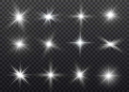 White glowing light explodes on a transparent background. Sparkling magical dust particles. Bright Star. Transparent shining sun, bright flash. Vector sparkles.のイラスト素材