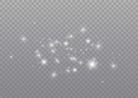 The dust sparks and golden stars shine with special light. Vector sparkles on a transparent background. Christmas light effect. Sparkling magical dust particles.のイラスト素材