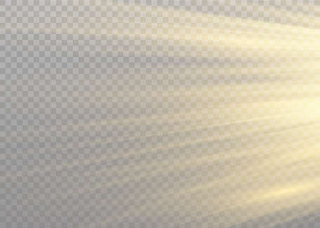 Vector transparent sunlight special lens flash light effect.front sun lens flash. Vector blur in the light of radiance. Element of decor. Horizontal stellar rays and searchlight.のイラスト素材