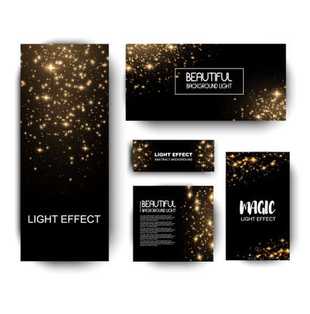 Banner with yellow dust. Light effect on beautiful banners. Dust effect. Dust particles flicker on a dark background. vector illustration. magic and magic.のイラスト素材