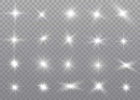 White glowing light explodes on a transparent background. Sparkling magical dust particles. Bright Star. Transparent shining sun, bright flash. Vector sparkles.のイラスト素材