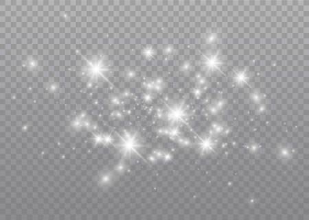 The dust sparks and golden stars shine with special light. Vector sparkles on a transparent background. Christmas light effect. Sparkling magical dust particles.のイラスト素材