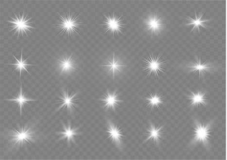 White glowing light explodes on a transparent background. Sparkling magical dust particles. Bright Star. Transparent shining sun, bright flash. Vector sparkles.のイラスト素材