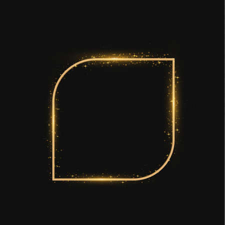Golden shiny frames with dust isolated on a transparent background. Luxurious realistic borders. Vector illustration of a gold rim. golden gradient frames with light.のイラスト素材
