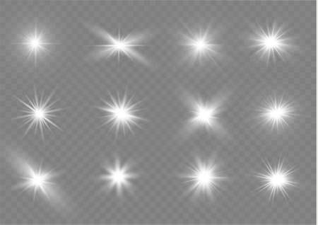 White glowing light explodes on a transparent background. Sparkling magical dust particles. Bright Star. Transparent shining sun, bright flash. Vector sparkles.のイラスト素材