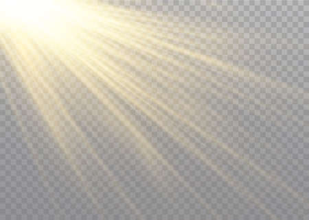 Vector transparent sunlight special lens flash light effect.front sun lens flash. Vector blur in the light of radiance. Element of decor. Horizontal stellar rays and searchlight.のイラスト素材