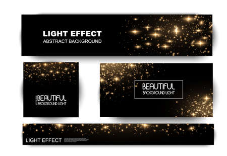Banner with yellow dust. Light effect on beautiful banners. Dust effect. Dust particles flicker on a dark background. vector illustration. magic and magic.のイラスト素材