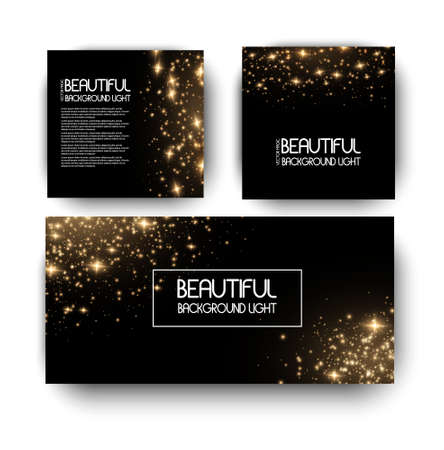 Banner with yellow dust. Light effect on beautiful banners. Dust effect. Dust particles flicker on a dark background. vector illustration. magic and magic.のイラスト素材