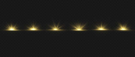 Light highlight yellow special effect with rays of light and magic sparkles. Sun Ray. Glow transparent vector light effect set, explosion, shine, spark, solar flare.のイラスト素材