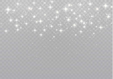 The dust sparks and golden stars shine with special light. Vector sparkles on a transparent background. Christmas light effect. Sparkling magical dust particles.のイラスト素材