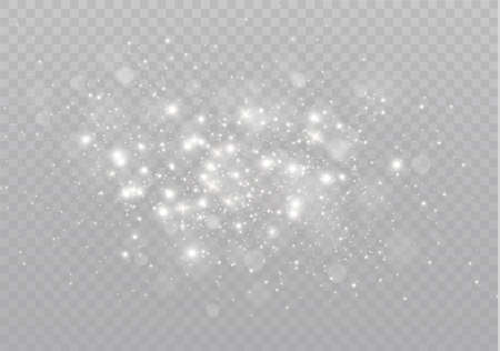 The dust sparks and golden stars shine with special light. Vector sparkles on a transparent background. Christmas light effect. Sparkling magical dust particles.のイラスト素材