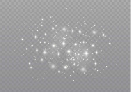 The dust sparks and golden stars shine with special light. Vector sparkles on a transparent background. Christmas light effect. Sparkling magical dust particles.のイラスト素材