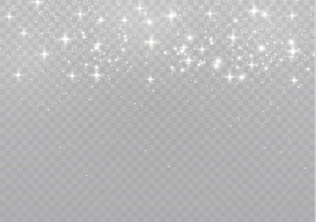 The dust sparks and golden stars shine with special light. Vector sparkles on a transparent background. Christmas light effect. Sparkling magical dust particles.のイラスト素材