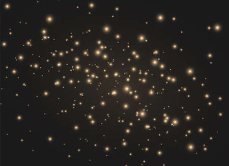 The dust sparks and golden stars shine with special light. Vector sparkles on a transparent background. Christmas light effect. Sparkling magical dust particles.のイラスト素材