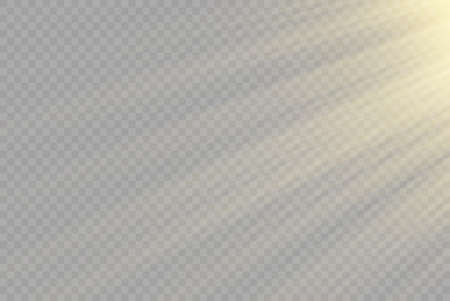 Vector transparent sunlight special lens flash light effect.front sun lens flash. Vector blur in the light of radiance. Element of decor. Horizontal stellar rays and searchlight.のイラスト素材