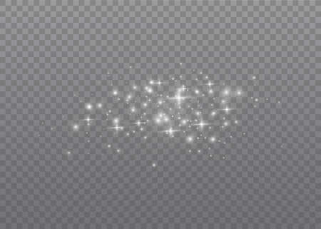 The dust sparks and golden stars shine with special light. Vector sparkles on a transparent background. Christmas light effect. Sparkling magical dust particles.のイラスト素材