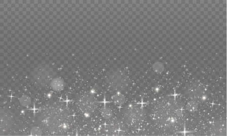 The dust sparks and golden stars shine with special light. Vector sparkles on a transparent background. Christmas light effect. Sparkling magical dust particles.のイラスト素材