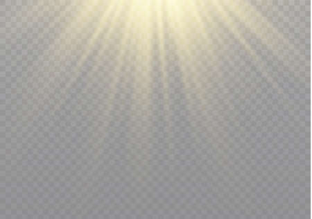 Vector transparent sunlight special lens flash light effect.front sun lens flash. Vector blur in the light of radiance. Element of decor. Horizontal stellar rays and searchlight.のイラスト素材