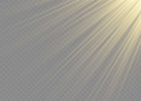 Vector transparent sunlight special lens flash light effect.front sun lens flash. Vector blur in the light of radiance. Element of decor. Horizontal stellar rays and searchlight.のイラスト素材