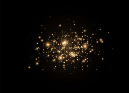 The dust sparks and golden stars shine with special light. Vector sparkles on a transparent background. Christmas light effect. Sparkling magical dust particles.のイラスト素材