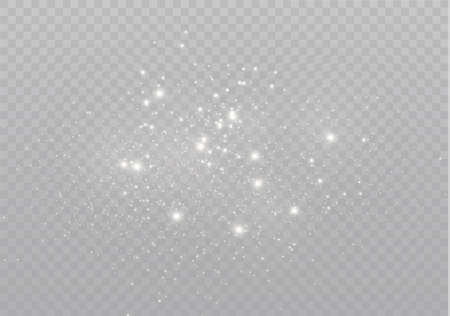 The dust sparks and golden stars shine with special light. Vector sparkles on a transparent background. Christmas light effect. Sparkling magical dust particles.のイラスト素材