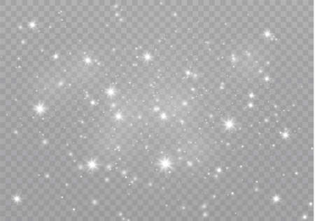 The dust sparks and golden stars shine with special light. Vector sparkles on a transparent background. Christmas light effect. Sparkling magical dust particles.のイラスト素材
