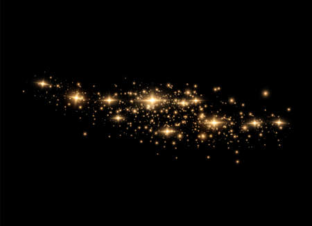 The dust sparks and golden stars shine with special light. Vector sparkles on a transparent background. Christmas light effect. Sparkling magical dust particles.のイラスト素材