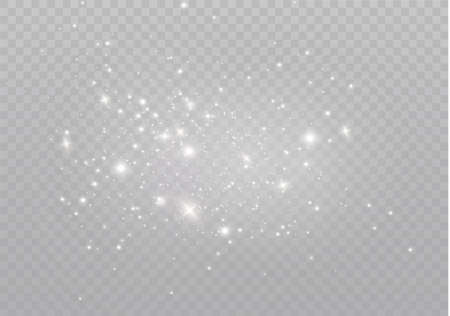 The dust sparks and golden stars shine with special light. Vector sparkles on a transparent background. Christmas light effect. Sparkling magical dust particles.のイラスト素材