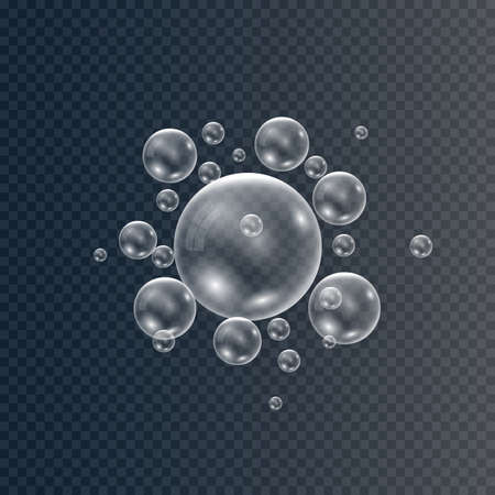 Set of realistic colorful soap bubbles to create a design. Transparent realistic soap bubbles isolated on transparent background.のイラスト素材