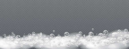 Beautiful foam and bubbles on a transparent background. Vector shave, foam mousse with bubbles top view template for your advertising design.のイラスト素材