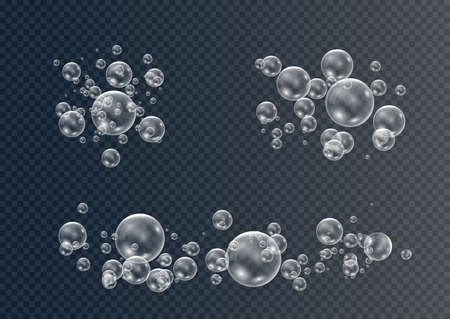 Set of realistic colorful soap bubbles to create a design. Transparent realistic soap bubbles isolated on transparent background.のイラスト素材