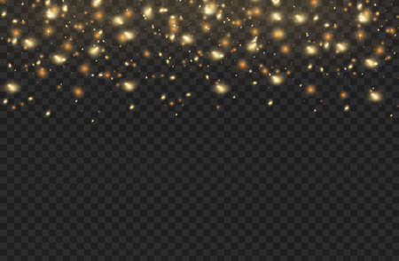 The dust sparks and golden stars shine with special light. Vector sparkles on a transparent background. Christmas light effect. Sparkling magical dust particles interior stock vector.のイラスト素材
