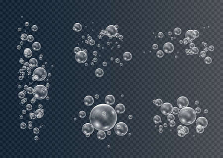 Set of realistic colorful soap bubbles to create a design. Transparent realistic soap bubbles isolated on transparent background.のイラスト素材