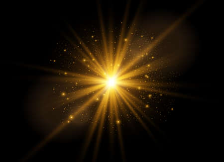 The dust sparks and golden stars shine with special light. Vector sparkles on a transparent background. Christmas light effect. Sparkling magical dust particles interior stock vectorのイラスト素材