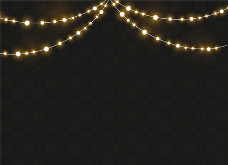 Christmas lights isolated on transparent background. Xmas glowing garland. Vector illustrationのイラスト素材