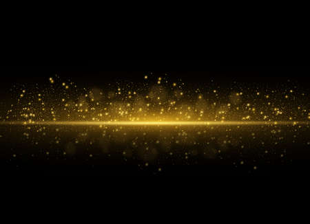 yellow horizontal lens flares pack. Laser beams, horizontal light rays.Beautiful light flares. Glowing streaks on dark background. Luminous abstract sparkling lined background.のイラスト素材
