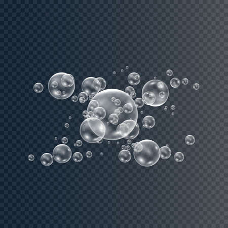 Set of realistic colorful soap bubbles to create a design. Transparent realistic soap bubbles isolated on transparent background.のイラスト素材
