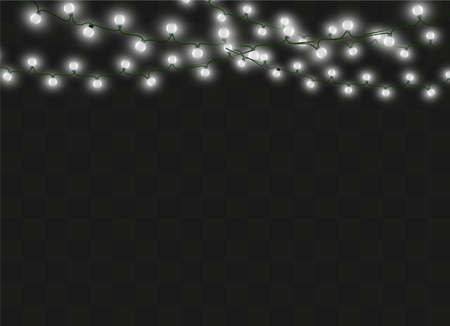 Christmas lights isolated on transparent background. Xmas glowing garland. Vector illustrationのイラスト素材