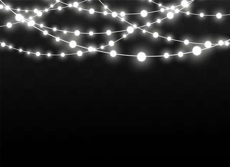 Christmas lights isolated on transparent background. Xmas glowing garland. Vector illustrationのイラスト素材