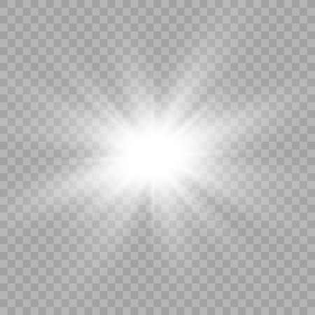 White glowing light explodes on a transparent background. Sparkling magical dust particles. Bright Star. Transparent shining sun, bright flash. Vector sparkles.のイラスト素材